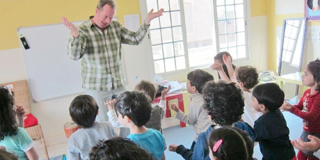 Kevin Graal with EYFS children